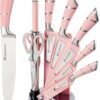 61q0rlZO-DL._AC_SL1500_ Review of RETROSOHOO Pink Kitchen Knife Set with Sharpener and Block