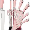 61q0rlZO-DL.__AC_SX300_SY300_QL70_FMwebp_ Review of RETROSOHOO Pink Kitchen Knife Set with Sharpener and Block