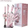 71M7gweqlTL._AC_SL1500_ Review of RETROSOHOO Pink Kitchen Knife Set with Sharpener and Block