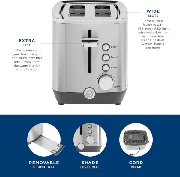 71XKdCo3CQL._AC_SL1500_ GE 2 Slice Stainless Steel Toaster Review Extra Wide Slots and 7 Shade Settings
