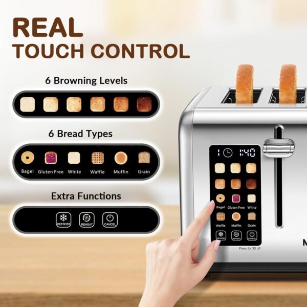 71v2eHULUL._AC_SL1500_ Review of Mecity 4 Slice Toaster Touch Screen and Stainless Steel Features