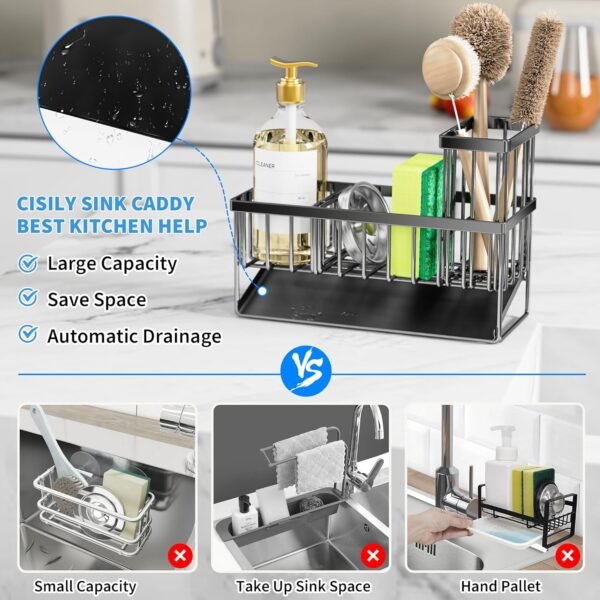 81UeiDw1KoL._AC_SL1500_ Cisily Kitchen Sink Caddy Review Compact Stainless Organizer with Soap Dispenser and Sponge Holder