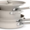 51WR1pDkChL._AC_SL1500_-1 bella 9 Piece Ceramic Nonstick Cookware Set, Fits-anywhere™ Kitchenware w EverGood™ Coating, Dishwasher & Oven Safe, All Stovetops Compatible, Stackable Design, Cool Touch Handles, Oatmilk