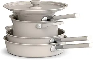 51WR1pDkChL.__AC_SX300_SY300_QL70_FMwebp_ bella 9 Piece Ceramic Nonstick Cookware Set, Fits-anywhere™ Kitchenware w EverGood™ Coating, Dishwasher & Oven Safe, All Stovetops Compatible, Stackable Design, Cool Touch Handles, Oatmilk