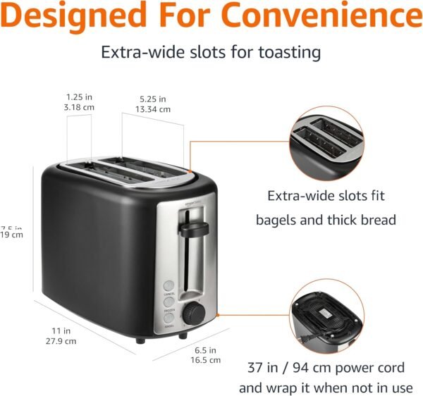 719HvYc1FpL._AC_SL1500_-2 Amazon Basics 2 Slice Toaster, With 6 Browning Settings, Extra Wide Slots For Bagels and Special Breads, Removable Easy-to-Clean Crumb Tray, Cancel/Defrost/Bagel Buttons, 900W, Black & Silver