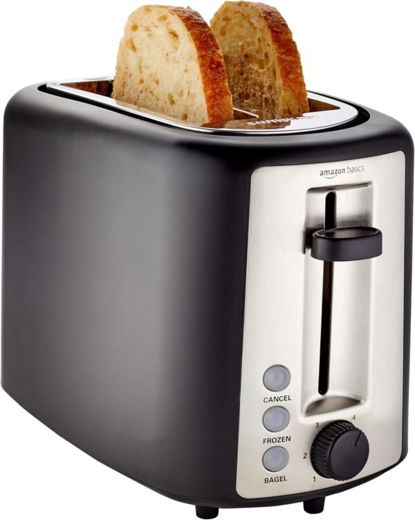 71cmt6zgFHL._AC_SL1500_-2 Amazon Basics 2 Slice Toaster, With 6 Browning Settings, Extra Wide Slots For Bagels and Special Breads, Removable Easy-to-Clean Crumb Tray, Cancel/Defrost/Bagel Buttons, 900W, Black & Silver