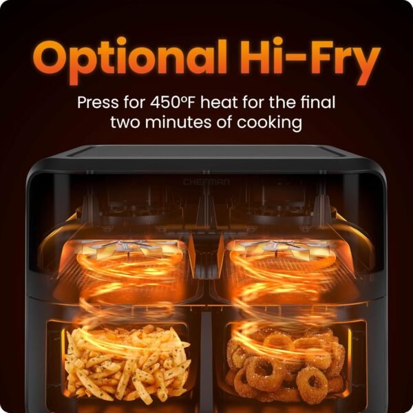 819EWVhAhdL._AC_SL1500_-2 CHEFMAN 6 Quart Dual Basket Air Fryer Oven with Easy View Windows, Sync Finish, Hi-Fry, Auto Shutoff, 2 Independent 3Qt Nonstick Dishwasher Safe Frying Baskets, Digital Double Air Fryer - Black