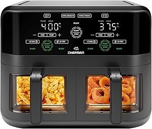 81YEwH21vL._AC_SY300_SX300_ CHEFMAN 6 Quart Dual Basket Air Fryer Oven with Easy View Windows, Sync Finish, Hi-Fry, Auto Shutoff, 2 Independent 3Qt Nonstick Dishwasher Safe Frying Baskets, Digital Double Air Fryer - Black