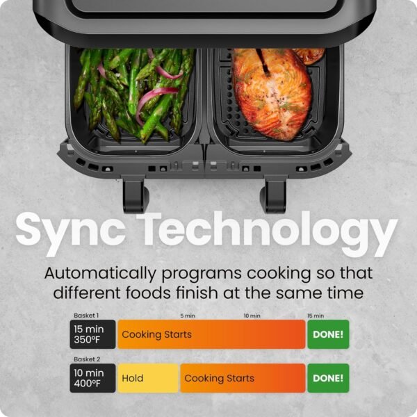 81rUK8vkL._AC_SL1500_-2 CHEFMAN 6 Quart Dual Basket Air Fryer Oven with Easy View Windows, Sync Finish, Hi-Fry, Auto Shutoff, 2 Independent 3Qt Nonstick Dishwasher Safe Frying Baskets, Digital Double Air Fryer - Black